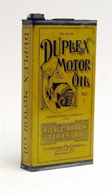 Lot 177 - A Rare One-Gallon Capacity Pictorial Oil Can for 'Duplex Motor Oils'