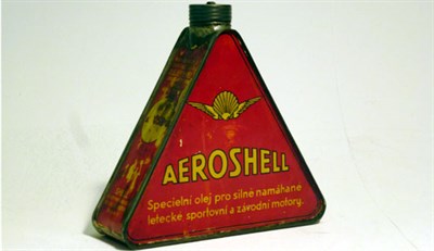 Lot 190 - A Triangular One-Litre Capacity Oil Can for 'Aeroshell' Retains Correct Screw-in Cap.