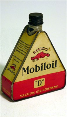 Lot 191 - A Triangular One-Litre Capacity Oil Can for 'Mobiloil D'