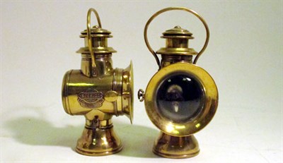 Lot 282 - A Pair of Brass 'Bleriot' Side lamps