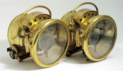 Lot 303 - A Rare Pair of Large 'BRC' Brass Headlamps Suitable for a Silver Ghost