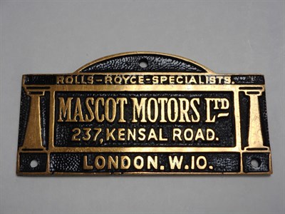 Lot 94 - 'Mascot Motors' Dashboard Suppliers Plaque