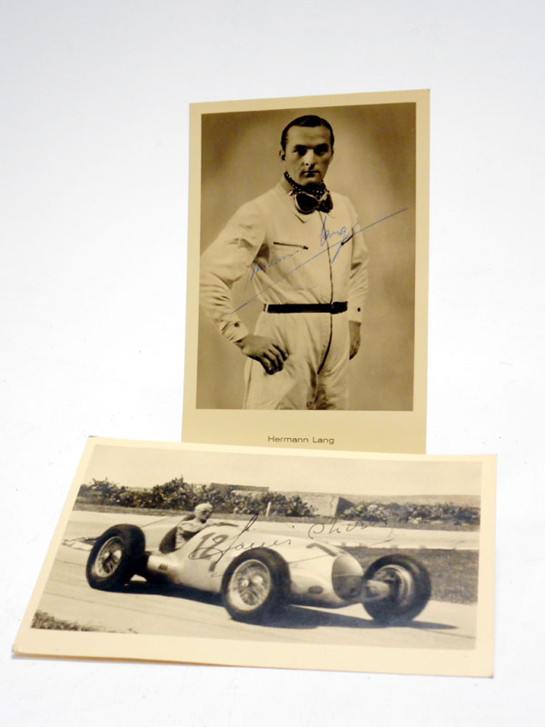 Lot 99 - Two Signed Mercedes-Benz 'Silver Arrows' Publicity Postcards