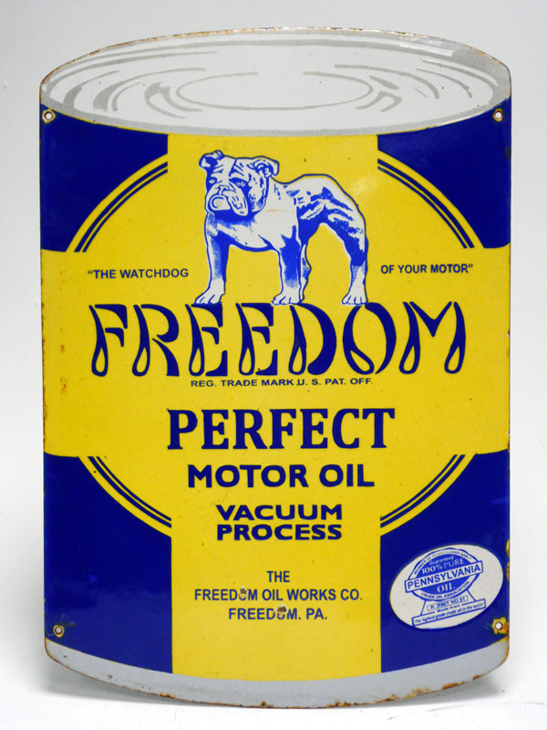 Lot 267 - Rare 'Freedom Motor Oil' Pictorial Enamel Sign