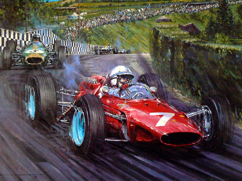 Lot 159 - John Surtees, Ferrari 158, by Nicholas Watts (Multi-signed)