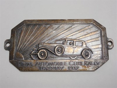 Lot 246 - Royal Automobile Club Torquay Rally Competitor's Plaque, 1932