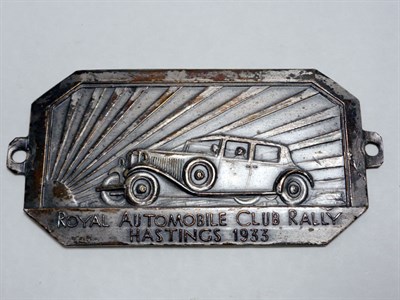 Lot 247 - Royal Automobile Club Hastings Rally Competitor's Plaque, 1933