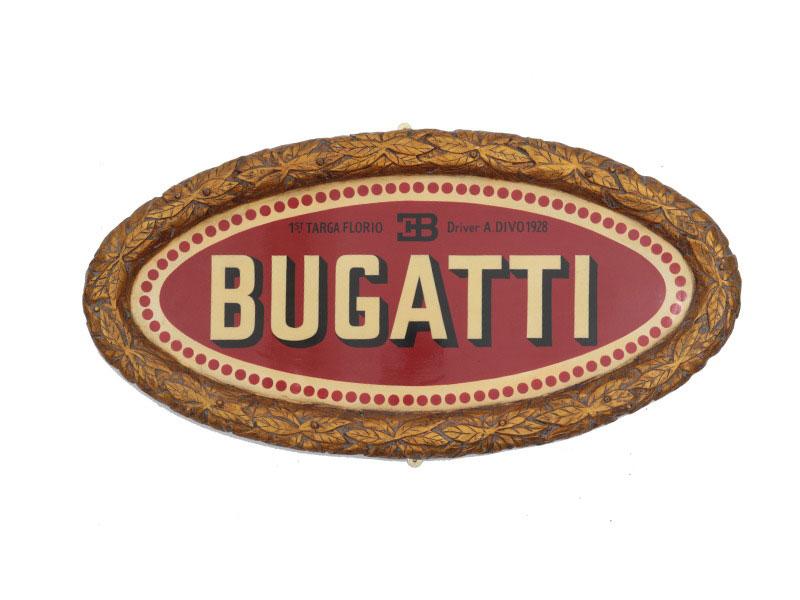 Lot 179 - A Hand-Painted 'Bugatti at the Targa Florio' Commemorative Oval Plaque