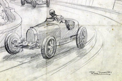 Lot 426 - Bugatti Monaco Grand Prix - An Original Artwork Sketch by Roy Nockolds
