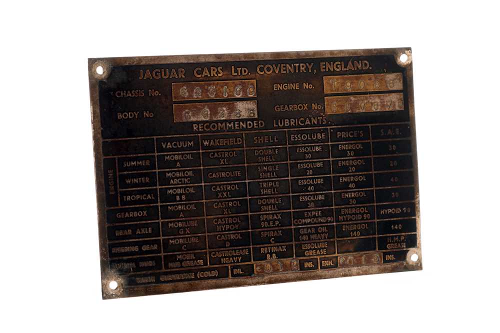 Lot 229 - Jaguar Cars Ltd Chassis Plate, c1950s