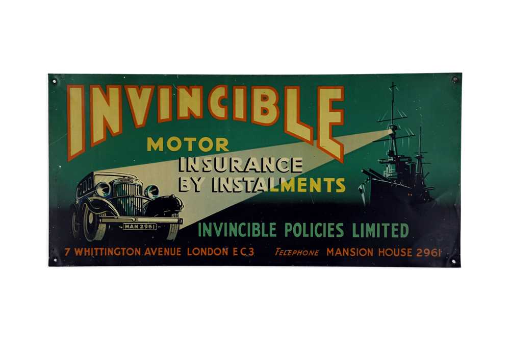 Lot 5 - Invincible Motor Insurance Tin Advertising Sign