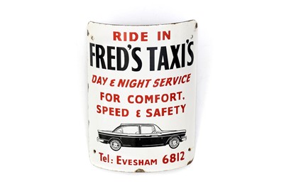 Lot 53 - Ride in Fred’s Taxis Pictorial Enamel Sign