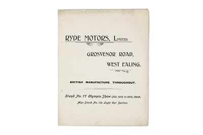 Lot 277 - A Rare Sales Brochure for Ryde Motors, 1905