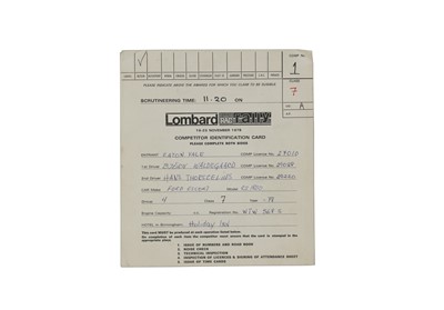 Lot 328 - Lombard RAC Rally 19-23 Nov 1978 Entry Paperwork