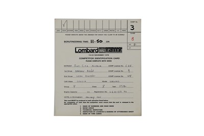 Lot 329 - Lombard RAC Rally 19-23 Nov 1978 Competitor Identification Card