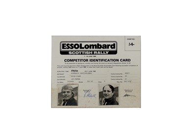 Lot 331 - Esso Lombard Scottish Rally 7-10 June 1980 Competitor Identification Card