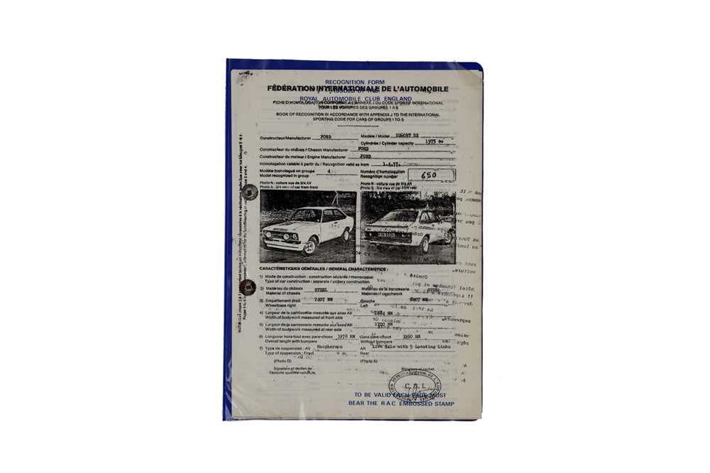 Lot 340 - Ford Escort F.I.A / Homologation Papers