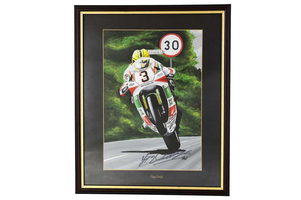 Lot 376 - An Original Artwork depicting Joey Dunlop by ‘Gruff’ Jones, Signed by Dunlop and the Artist