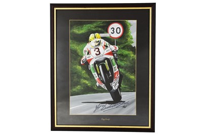 Lot 376 - An Original Artwork depicting Joey Dunlop by ‘Gruff’ Jones, Signed by Dunlop and the Artist