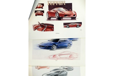 Lot 434 - Two Ferrari Showroom Posters and Three Ferrari Drawings