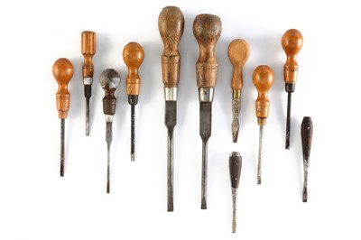 Lot 325 - Eleven Early Wooden-Handled Screwdrivers