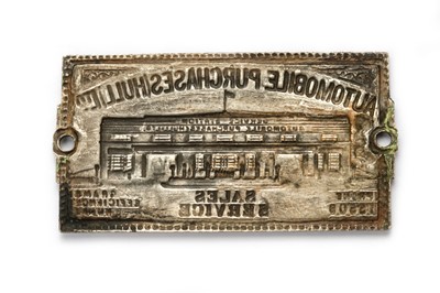 Lot 152 - A Rare Pre-War Dashboard Supplier's Plaque for Automobile Purchases (Hull) Ltd