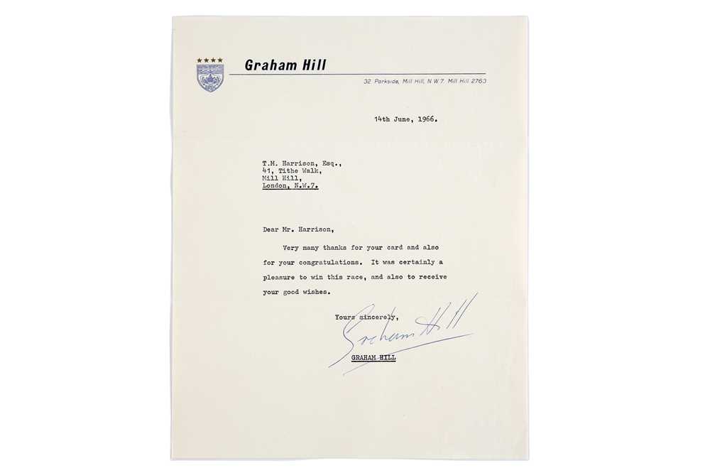 Lot 439 - Signed Graham Hill Letter