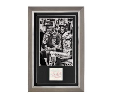 Lot 88 - James Hunt  - An Unrepeatable Framed / Glazed Display Containing Hunt's Signature and Phone Number