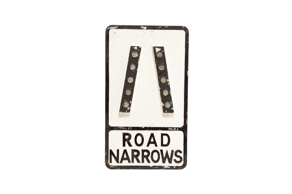 Lot 16 - ‘Road Narrows’ Cast Aluminium Road Sign