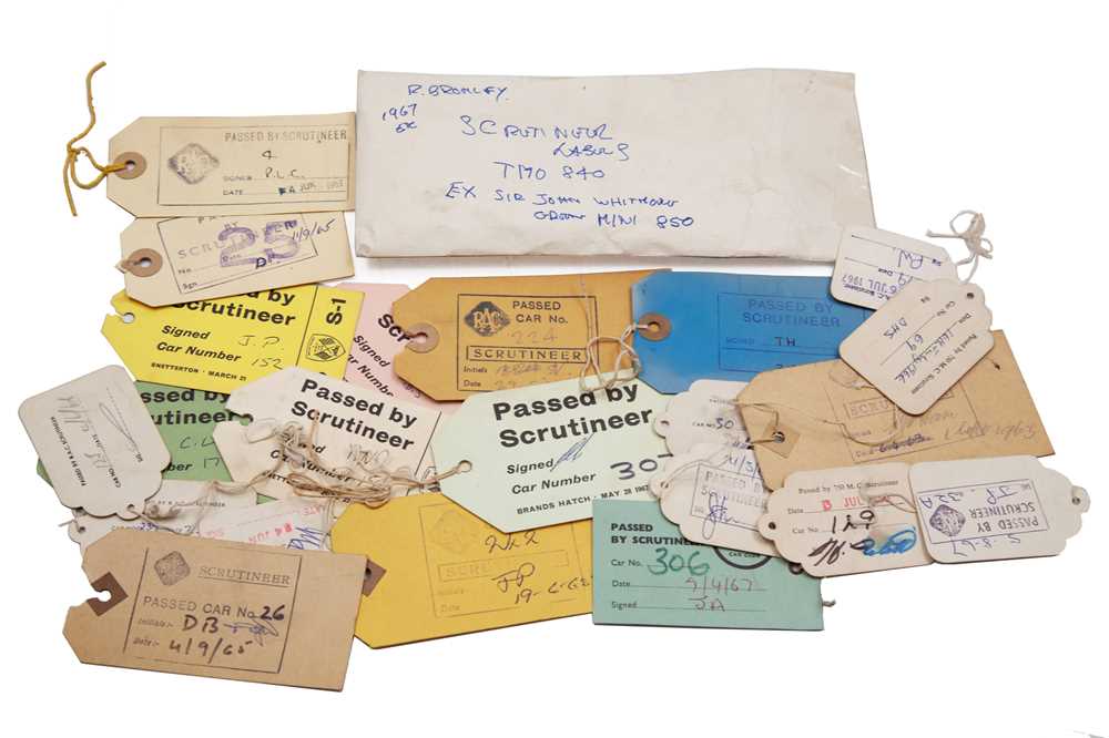 Lot 232 - Sir John Whitmore / Competition 850cc Mini Scrutineer Labels