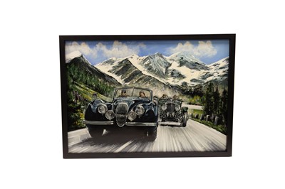 Lot 509 - Jaguar and Bentley ‘On Tour’ Original Acrylic Board Artwork by Tony Upson