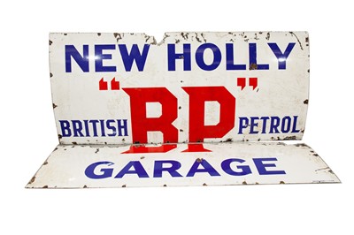 Lot 510 - BP ‘New Holly Garage’ Two-Piece Enamel Sign