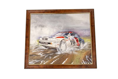 Lot 476 - Oil Painting Depicting Mitsubishi Galant VR4 Signed by Penti Arkkala