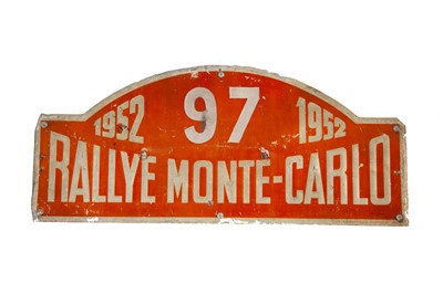 Lot 120 - 1952 Rallye Monte Carlo Competitor Rally Plate