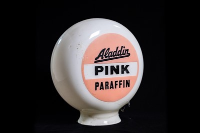 Lot 3 - Aladdin Pink Paraffin Glass Petrol Pump Globe