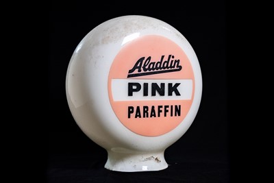 Lot 3 - Aladdin Pink Paraffin Glass Petrol Pump Globe