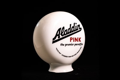 Lot 4 - Aladdin Pink Paraffin Glass Petrol Pump Globe