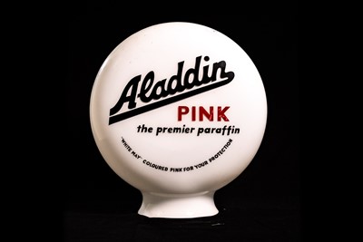 Lot 4 - Aladdin Pink Paraffin Glass Petrol Pump Globe
