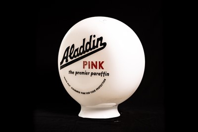Lot 4 - Aladdin Pink Paraffin Glass Petrol Pump Globe