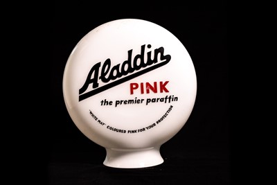 Lot 4 - Aladdin Pink Paraffin Glass Petrol Pump Globe
