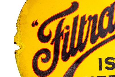 Lot 152 - Filtrate is Here Enamel Sign