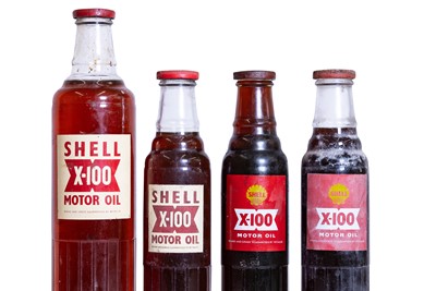 Lot 296 - Four Shell X-100 Glass Oil Bottles
