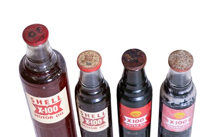 Lot 296 - Four Shell X-100 Glass Oil Bottles