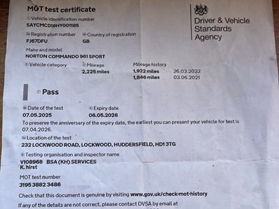 Lot 351 - 2017 Norton Commando 961 Sport MkII