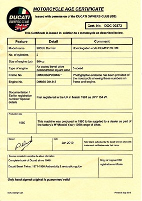 Lot 246 - 1981 Ducati 900 SSD Darmah
