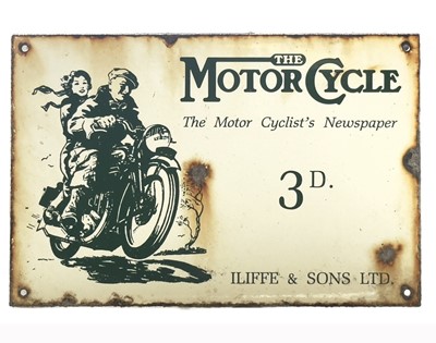 Lot 128 - 'The Motorcycle' Newspaper Enamel Sign