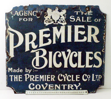 Lot 813 - Early Premier Bicycles Enamel Garage Sign