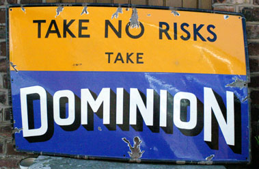 Lot 806 - Dominion Enamel Garage Sign