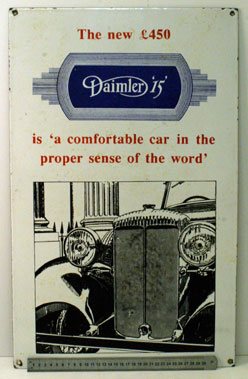 Lot 824 - Daimler 15 Enamel Wall Sign