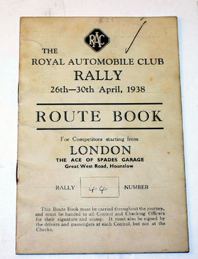 Lot 921 - 1937 Rac Rally Dashboard Plaque & 1938 Route Book